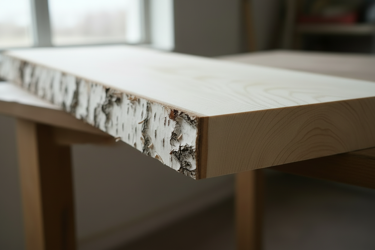 great turn the wood round to see the bark on the side only